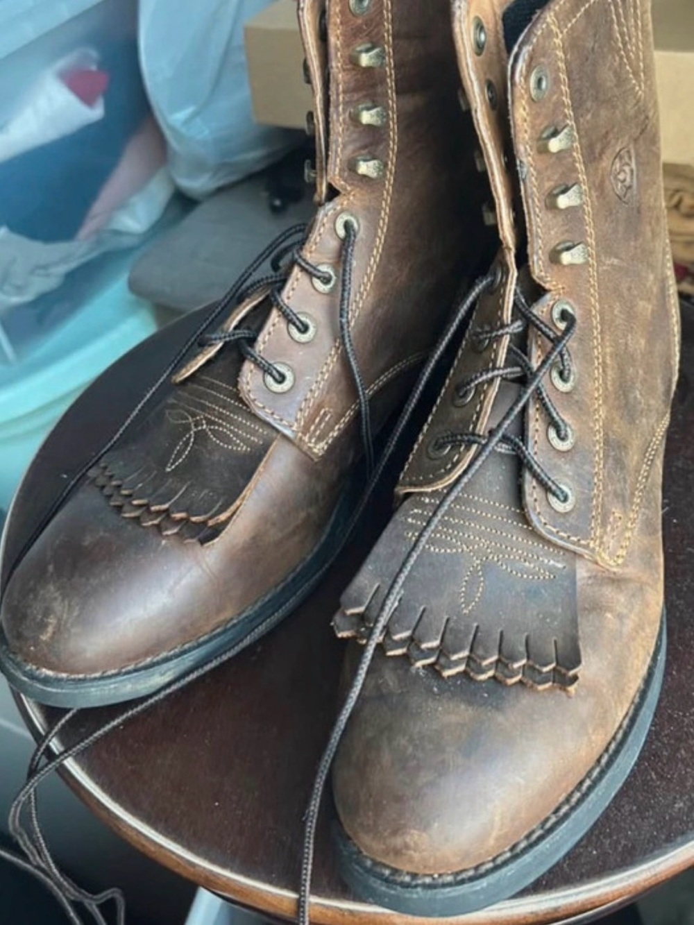 100% leather Ariat Brown Leather Lace-Up Work Boots